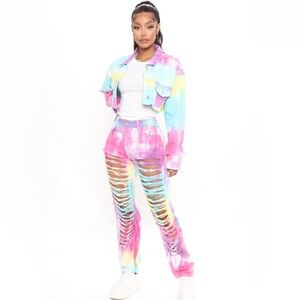2 Piece Tye Dye Jean Outfit Jeans and Jacket